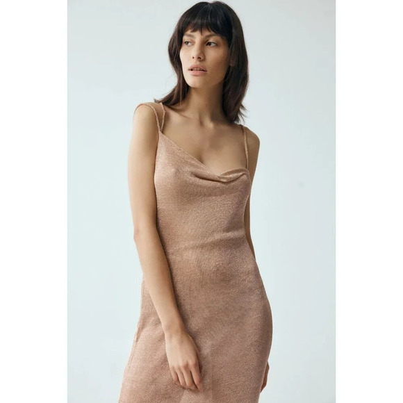 Third Form Heavy Metal Knit Slip Dress in Rose Gold 2 Womens Midi Semi Sheer - Picture 13 of 16
